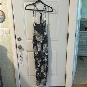 Black and White Leaf Print Jumpsuit Hurley palm print